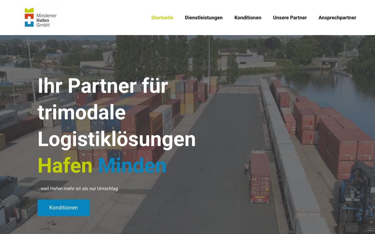 Screenshot der Website von Mindener Hafen