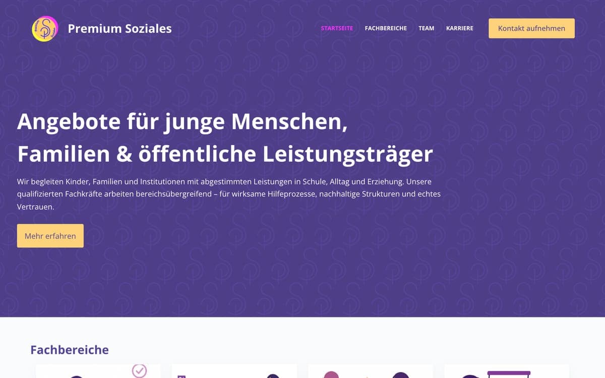 Screenshot der Website von Premium Soziales