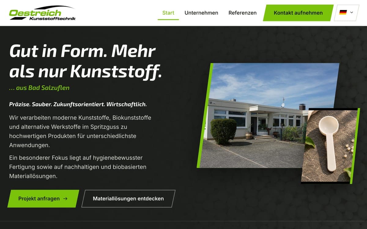 Screenshot der Website von Oestreich Kunststofftechnik