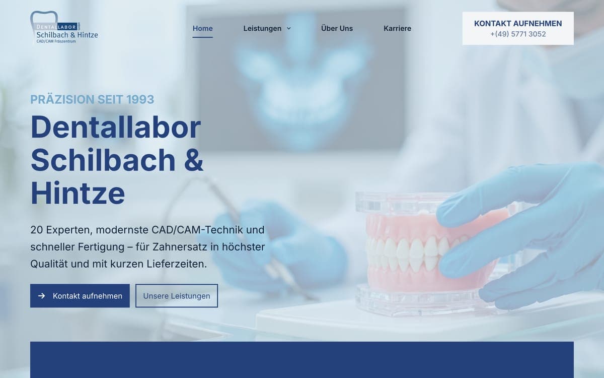 Screenshot der Website von Dentallabor Schilbach & Hintze